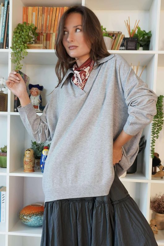 Ellis Oversized Rugby Knit Grey Marl /23=